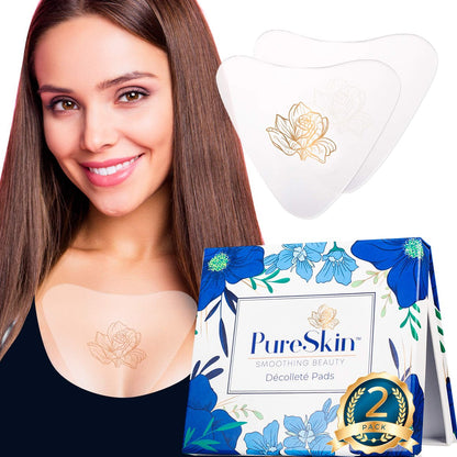 PureSkin Chest Wrinkle Pads (2-Pack) - Reusable Silicone Decollete Anti-Wrinkle Patches for Sleeping, Medical Grade Silicone Avelisse