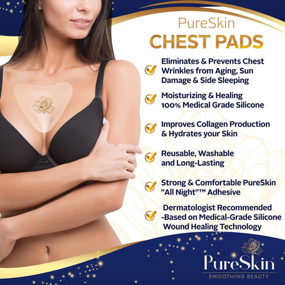 PureSkin Chest Wrinkle Pads (2-Pack) - Reusable Silicone Decollete Anti-Wrinkle Patches for Sleeping, Medical Grade Silicone Avelisse