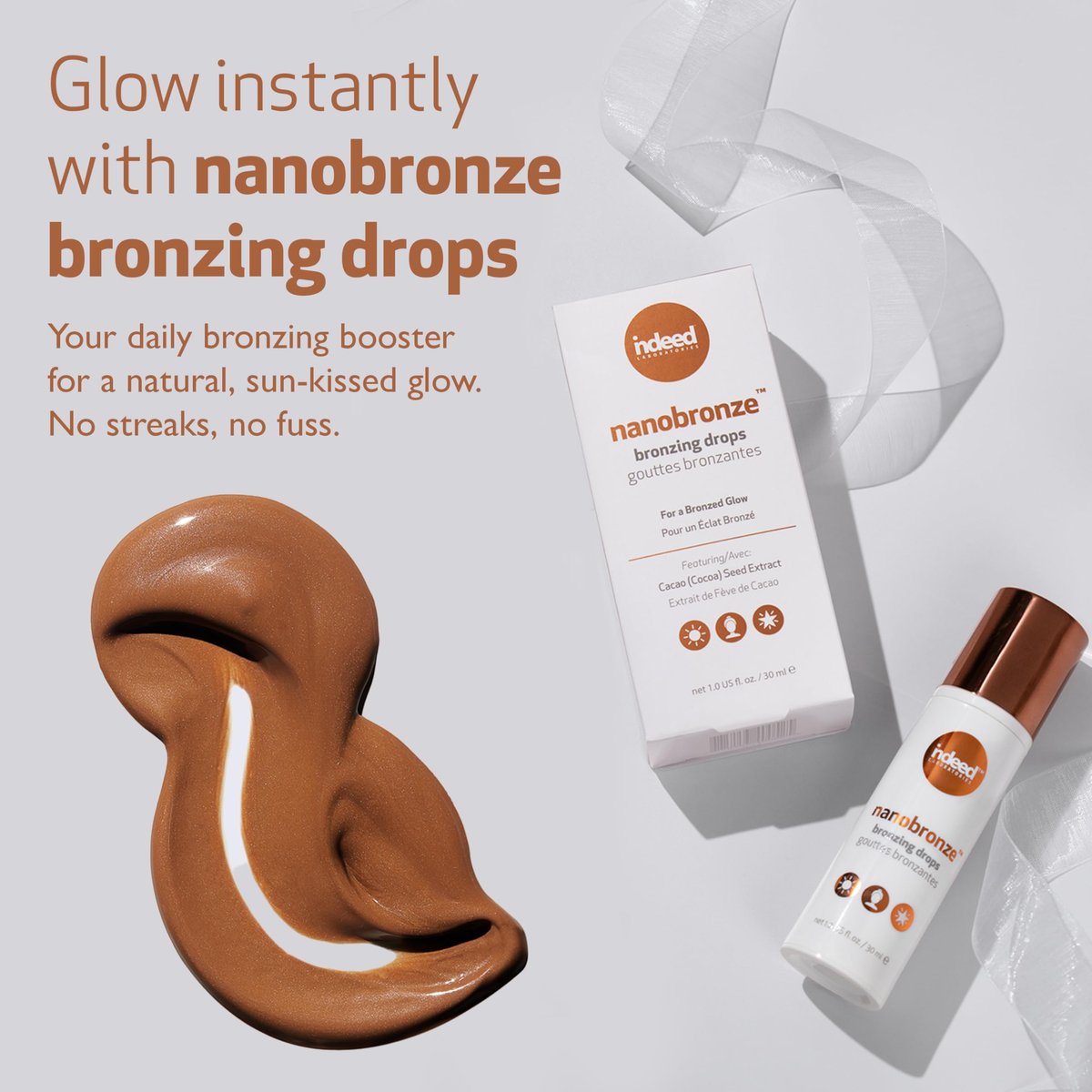 Indeed Labs Nanobronze Bronzing Drops for Face & Body | Self Tanner for Pale Skin with Hyaluronic Acid, Pea, Cacao & Giant Kelp Extracts | Fragrance-Free Natural Tan, 1 Fl Oz Avelisse