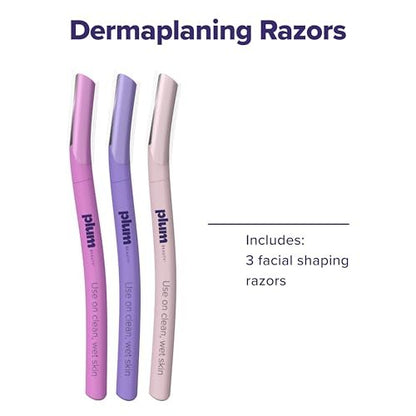 Plum Beauty Face Razors for Women - Eyebrow Razor & Brow Shaper, Microblades for Facial Hair, Dermaplane Razor, Purple