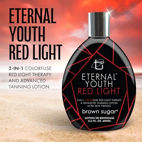 Brown Sugar Eternal Youth Tanning Lotion - 2-in-1 Color Fuse Red Light & Ultra Skin Firming Advanced Tanning Lotion with Peptides, Hyaluronic Acid, Green Tea & Aloe, 13.5 Fl Oz Avelisse