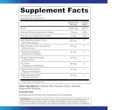 DHT Blocker Hair Growth Supplement - Saw Palmetto & Hair Vitamins for Women & Men - Supports Healthy Hair Growth, Thick & Strong Hair - Low Loss Capsules (60 Count) Avelisse