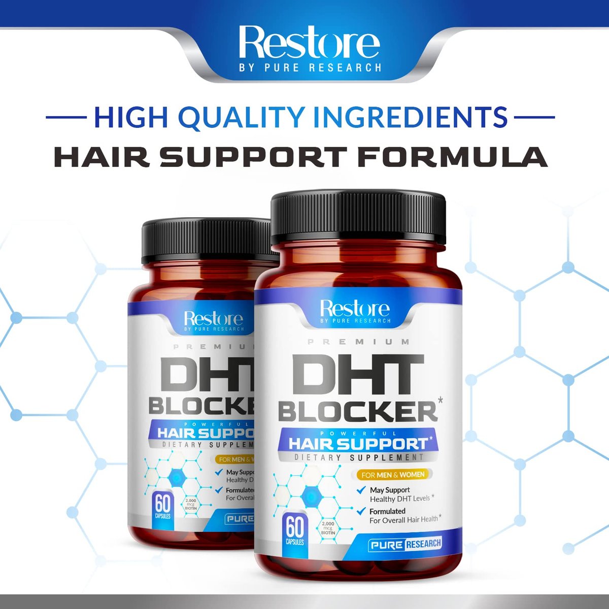 DHT Blocker Hair Growth Supplement - Saw Palmetto & Hair Vitamins for Women & Men - Supports Healthy Hair Growth, Thick & Strong Hair - Low Loss Capsules (60 Count) Avelisse