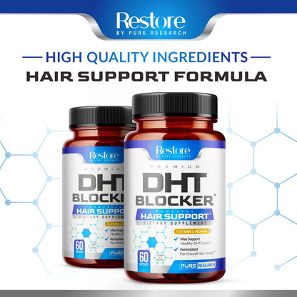 DHT Blocker Hair Growth Supplement - Saw Palmetto & Hair Vitamins for Women & Men - Supports Healthy Hair Growth, Thick & Strong Hair - Low Loss Capsules (60 Count) Avelisse