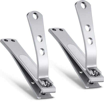 2 Pieces Heavy Duty Stainless Steel Nail Clippers for Thick Nails – Straight Edge Toenail Clippers with Wide Mouth for Men and Women