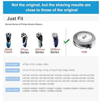 HQ8 Replacement Heads for Philips Norelco Shavers – 3-Pack Stainless Steel Compatible with HQ8505 AT815 AT810 Avelisse