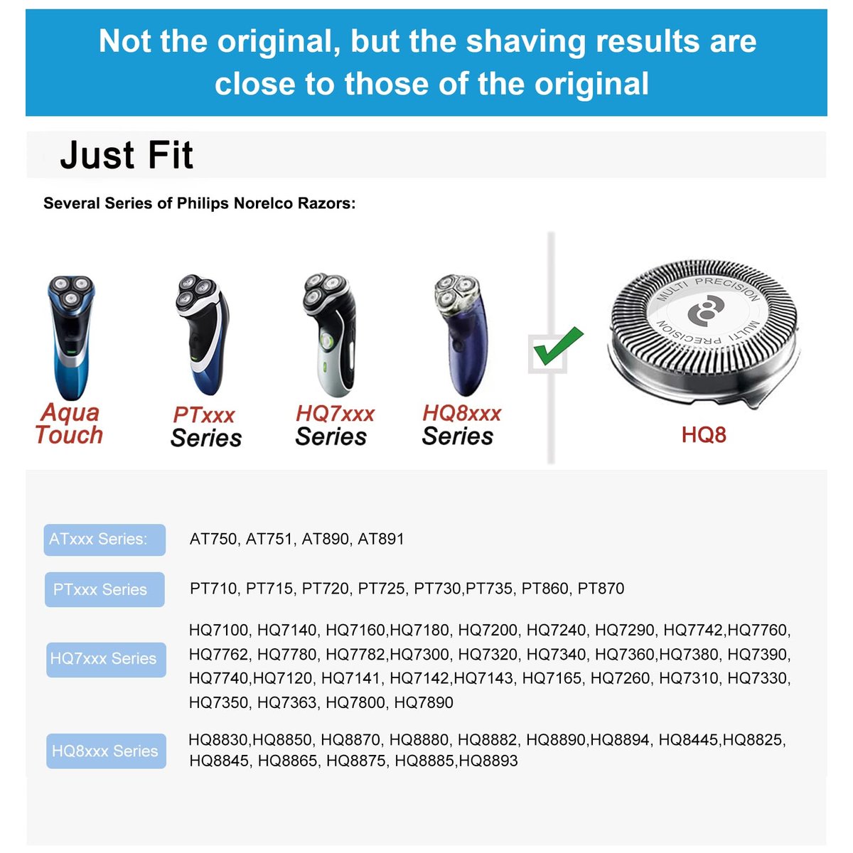 HQ8 Replacement Heads for Philips Norelco Shavers – 3-Pack Stainless Steel Compatible with HQ8505 AT815 AT810 Avelisse