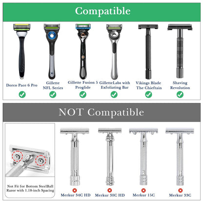 Linkidea Stainless Steel Razor Stand - Deluxe Men's Travel Shaver Holder for Long Handle Safety Razors, Fusion 5, ProShield, NFL Series (Silver/Polished Chrome)