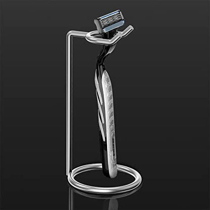 Linkidea Stainless Steel Razor Stand - Deluxe Men's Travel Shaver Holder for Long Handle Safety Razors, Fusion 5, ProShield, NFL Series (Silver/Polished Chrome)
