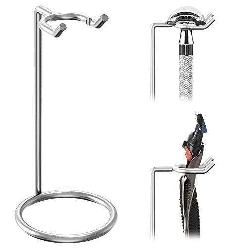 Linkidea Stainless Steel Razor Stand - Deluxe Men's Travel Shaver Holder for Long Handle Safety Razors, Fusion 5, ProShield, NFL Series (Silver/Polished Chrome) - görsel 2