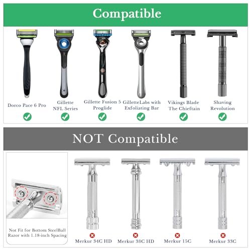 Linkidea Stainless Steel Razor Stand - Deluxe Men's Travel Shaver Holder for Long Handle Safety Razors, Fusion 5, ProShield, NFL Series (Silver/Polished Chrome) - görsel 4
