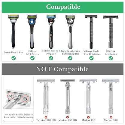 Linkidea Stainless Steel Razor Stand - Deluxe Men's Travel Shaver Holder for Long Handle Safety Razors, Fusion 5, ProShield, NFL Series (Silver/Polished Chrome)