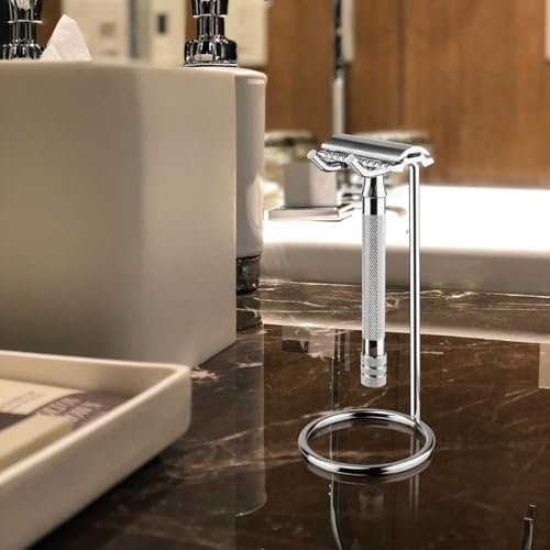 Linkidea Stainless Steel Razor Stand - Deluxe Men's Travel Shaver Holder for Long Handle Safety Razors, Fusion 5, ProShield, NFL Series (Silver/Polished Chrome) - görsel 12