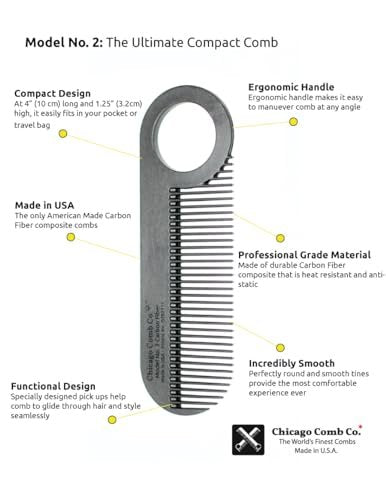 Chicago Comb Model 2 Carbon Fiber Comb – Anti-Static Fine-Tooth Comb for Thinner Hair, Beard & Mustache – Made in USA – 4 Inches (10 cm) – Pocket & Travel Size - görsel 14