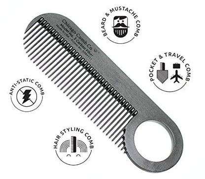 Chicago Comb Model 2 Carbon Fiber Comb – Anti-Static Fine-Tooth Comb for Thinner Hair, Beard & Mustache – Made in USA – 4 Inches (10 cm) – Pocket & Travel Size