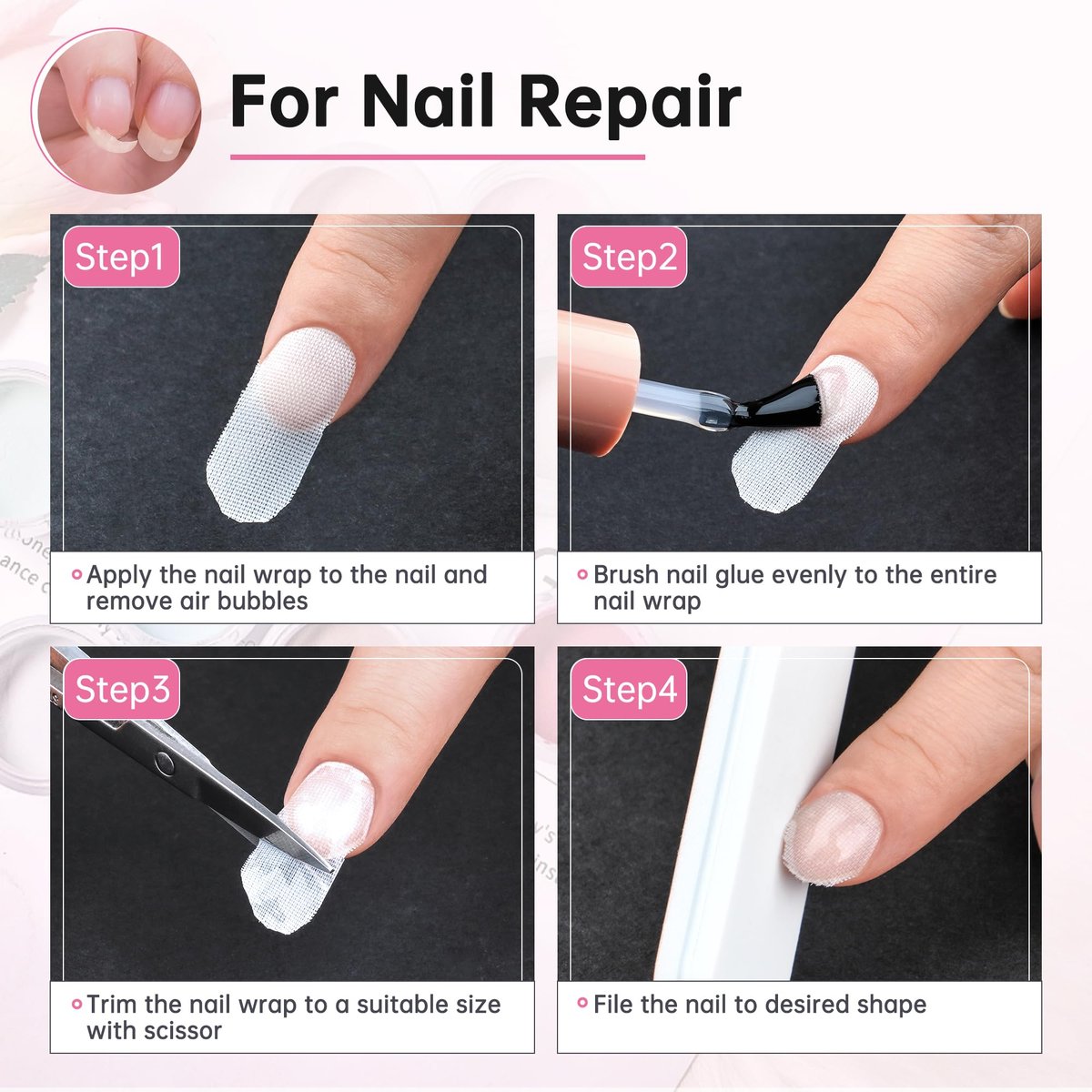 Chrontier Silk Nail Wrap - Instant Reinforce Repair Bandage Tape for UV Gel & Acrylic Nail Art Extension - Self-Adhesive, Easy Trimmerable Fiberglass Silk Wrap - Professional Manicure Tool (White, 1.2" x 39.4") - görsel 8