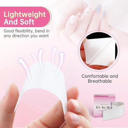 Chrontier Silk Nail Wrap - Instant Reinforce Repair Bandage Tape for UV Gel & Acrylic Nail Art Extension - Self-Adhesive, Easy Trimmerable Fiberglass Silk Wrap - Professional Manicure Tool (White, 1.2" x 39.4")