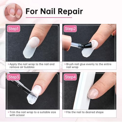 Chrontier Silk Nail Wrap - Instant Reinforce Repair Bandage Tape for UV Gel & Acrylic Nail Art Extension - Self-Adhesive, Easy Trimmerable Fiberglass Silk Wrap - Professional Manicure Tool (White, 1.2" x 39.4")