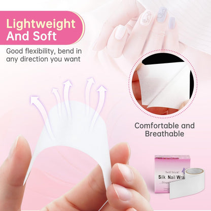 Chrontier Silk Nail Wrap - Instant Reinforce Repair Bandage Tape for UV Gel & Acrylic Nail Art Extension - Self-Adhesive, Easy Trimmerable Fiberglass Silk Wrap - Professional Manicure Tool (White, 1.2" x 39.4")