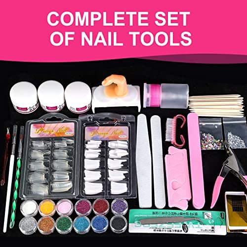 SUNBELEE Acrylic Nail Kit for Beginners with Everything - 259 Piece Complete DIY Nail Extension Set with 3 Base Colors & 12 Glitter Powders, No UV Lamp Needed, Salon-Quality Manicure Gift Box for Women and Girls Avelisse