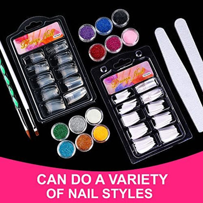 SUNBELEE Acrylic Nail Kit for Beginners with Everything - 259 Piece Complete DIY Nail Extension Set with 3 Base Colors & 12 Glitter Powders, No UV Lamp Needed, Salon-Quality Manicure Gift Box for Women and Girls Avelisse