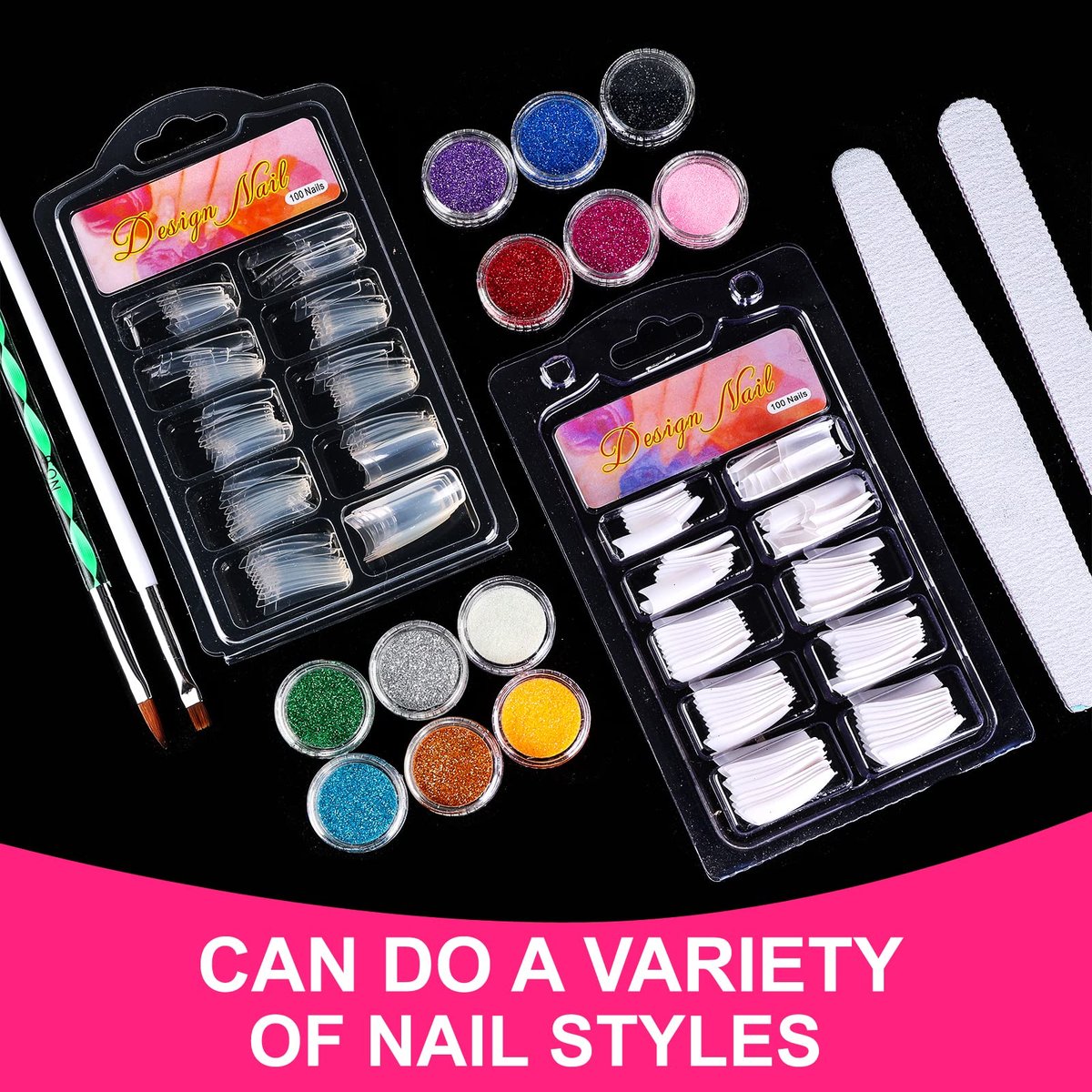 SUNBELEE Acrylic Nail Kit for Beginners with Everything - 259 Piece Complete DIY Nail Extension Set with 3 Base Colors & 12 Glitter Powders, No UV Lamp Needed, Salon-Quality Manicure Gift Box for Women and Girls Avelisse