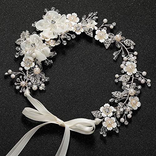 SWEETV Ivory Tulle Flower Girl Headpiece – Pearl Princess Wedding Headband for Girls, Birthday Party, First Communion Avelisse