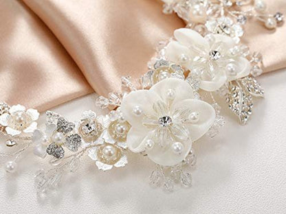 SWEETV Ivory Tulle Flower Girl Headpiece – Pearl Princess Wedding Headband for Girls, Birthday Party, First Communion Avelisse
