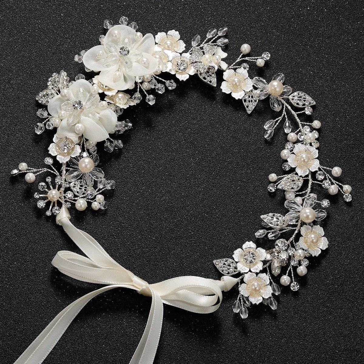 SWEETV Ivory Tulle Flower Girl Headpiece – Pearl Princess Wedding Headband for Girls, Birthday Party, First Communion Avelisse