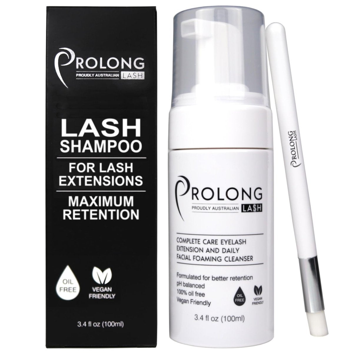 PROLONG LASH Eyelash Extension Shampoo & Brush - Gentle Foaming Cleanser for Lash Extensions and Natural Lashes - 100ml/3.4 Fl Oz - Paraben & Sulphate Free - Safe Daily Makeup Remover for Salon & Home Use Avelisse