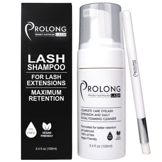 PROLONG LASH Eyelash Extension Shampoo & Brush - Gentle Foaming Cleanser for Lash Extensions and Natural Lashes - 100ml/3.4 Fl Oz - Paraben & Sulphate Free - Safe Daily Makeup Remover for Salon & Home Use Avelisse