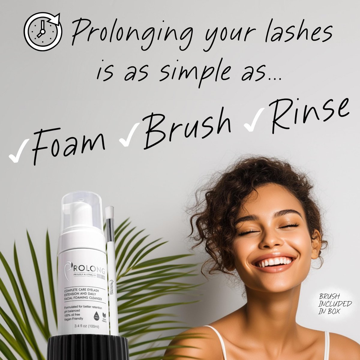 PROLONG LASH Eyelash Extension Shampoo & Brush - Gentle Foaming Cleanser for Lash Extensions and Natural Lashes - 100ml/3.4 Fl Oz - Paraben & Sulphate Free - Safe Daily Makeup Remover for Salon & Home Use Avelisse