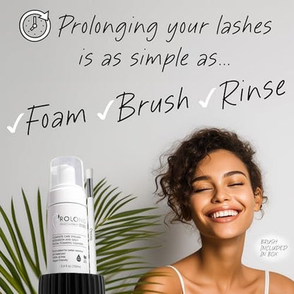 PROLONG LASH Eyelash Extension Shampoo & Brush - Gentle Foaming Cleanser for Lash Extensions and Natural Lashes - 100ml/3.4 Fl Oz - Paraben & Sulphate Free - Safe Daily Makeup Remover for Salon & Home Use Avelisse