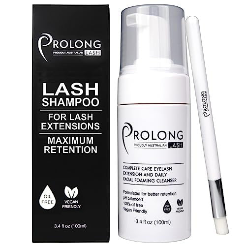 PROLONG LASH Eyelash Extension Shampoo & Brush - Gentle Foaming Cleanser for Lash Extensions and Natural Lashes - 100ml/3.4 Fl Oz - Paraben & Sulphate Free - Safe Daily Makeup Remover for Salon & Home Use Avelisse