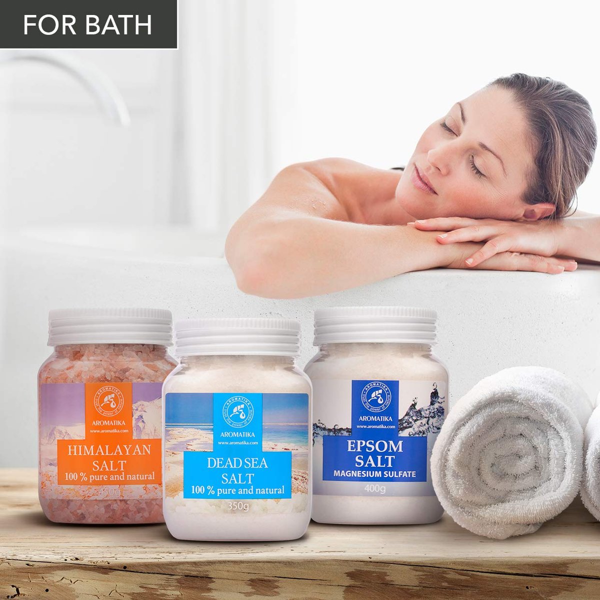 AROMATIKA Bath Salts Set 42 Oz – Epsom Salt, Himalayan Pink Salt & Dead Sea Salt – 100% Pure & Natural – for Relaxation, Sleep & Muscle Relief - görsel 7