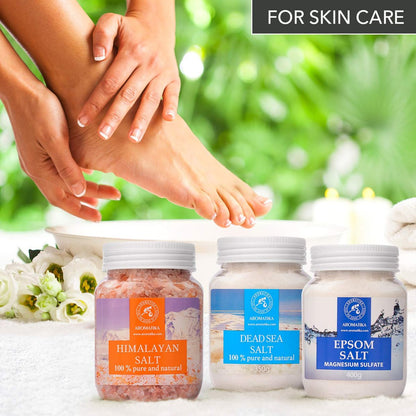 AROMATIKA Bath Salts Set 42 Oz – Epsom Salt, Himalayan Pink Salt & Dead Sea Salt – 100% Pure & Natural – for Relaxation, Sleep & Muscle Relief