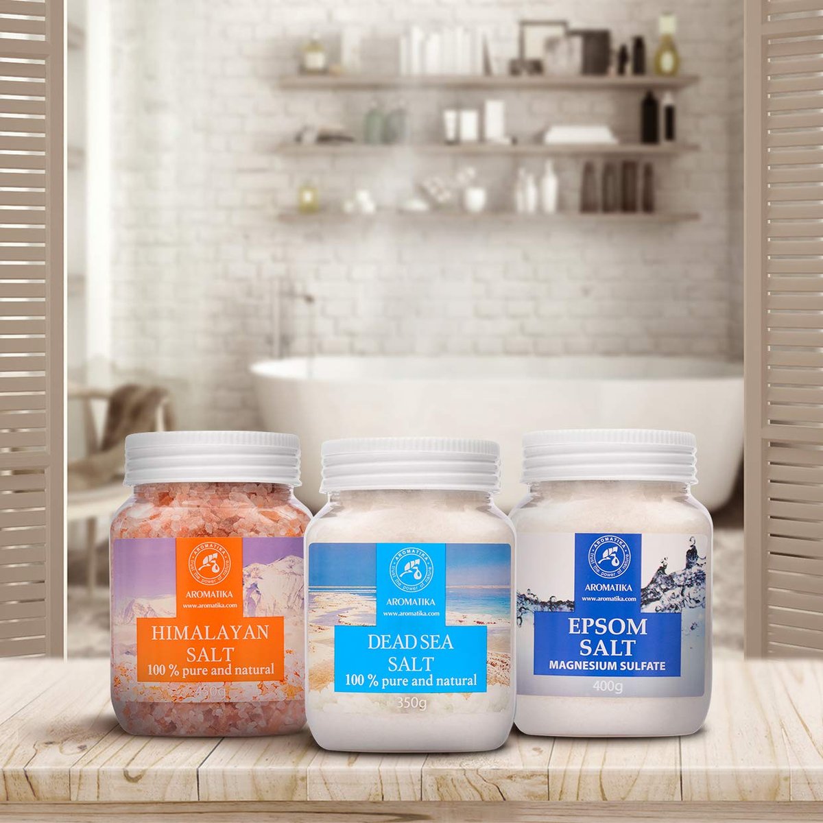 AROMATIKA Bath Salts Set 42 Oz – Epsom Salt, Himalayan Pink Salt & Dead Sea Salt – 100% Pure & Natural – for Relaxation, Sleep & Muscle Relief - görsel 5