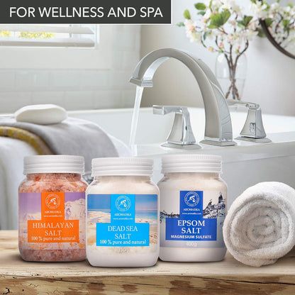 AROMATIKA Bath Salts Set 42 Oz – Epsom Salt, Himalayan Pink Salt & Dead Sea Salt – 100% Pure & Natural – for Relaxation, Sleep & Muscle Relief