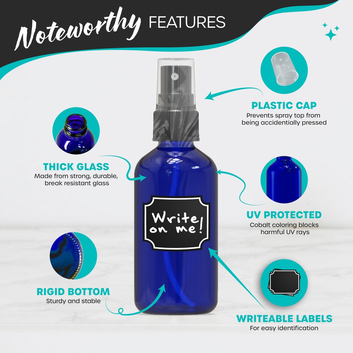 Nevlers Blue Glass Spray Bottles 4 Oz (24 Pack) - Mini Spray Bottle Set with Labels, Marker, Funnel, Brush & Wrap Avelisse