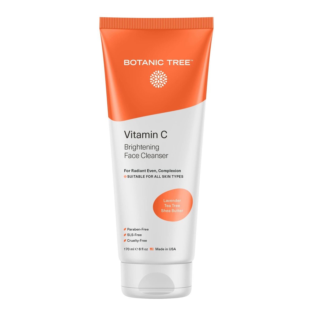 Botanic Tree Vitamin C Face Wash - Brightening Facial Cleanser for All Skin Types - Reduces Acne Scars, Wrinkles, and Breakouts - 6 Fl Oz Avelisse