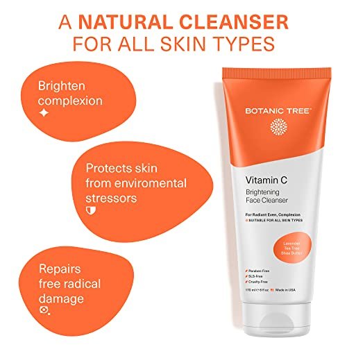 Botanic Tree Vitamin C Face Wash - Brightening Facial Cleanser for All Skin Types - Reduces Acne Scars, Wrinkles, and Breakouts - 6 Fl Oz Avelisse