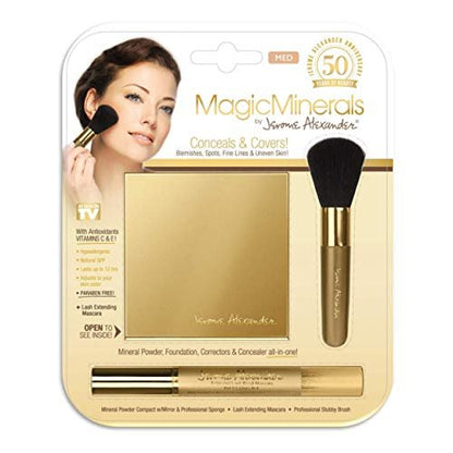 Jerome Alexander MagicMinerals Pressed Mineral Powder Set - Medium - Includes Mirror Compact, Mascara, Brush & Sponge Avelisse