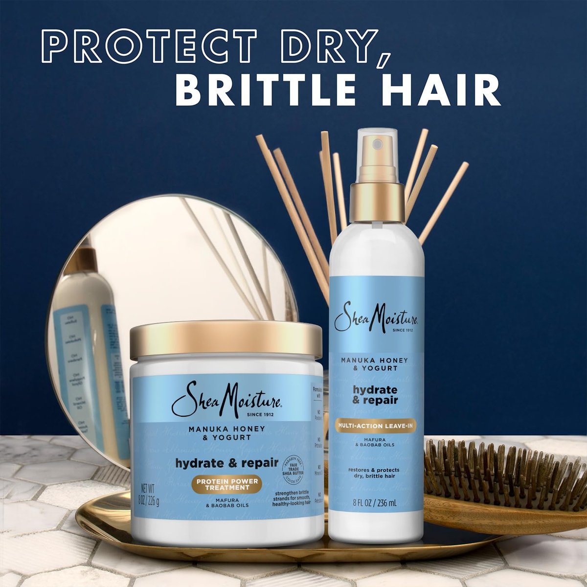 SheaMoisture Manuka Honey & Yogurt Multi-Action Leave-in Conditioner + Protein Power Treatment for Hair Repair, Frizz Control, 8 oz Each, for Curly, Damaged Hair Avelisse