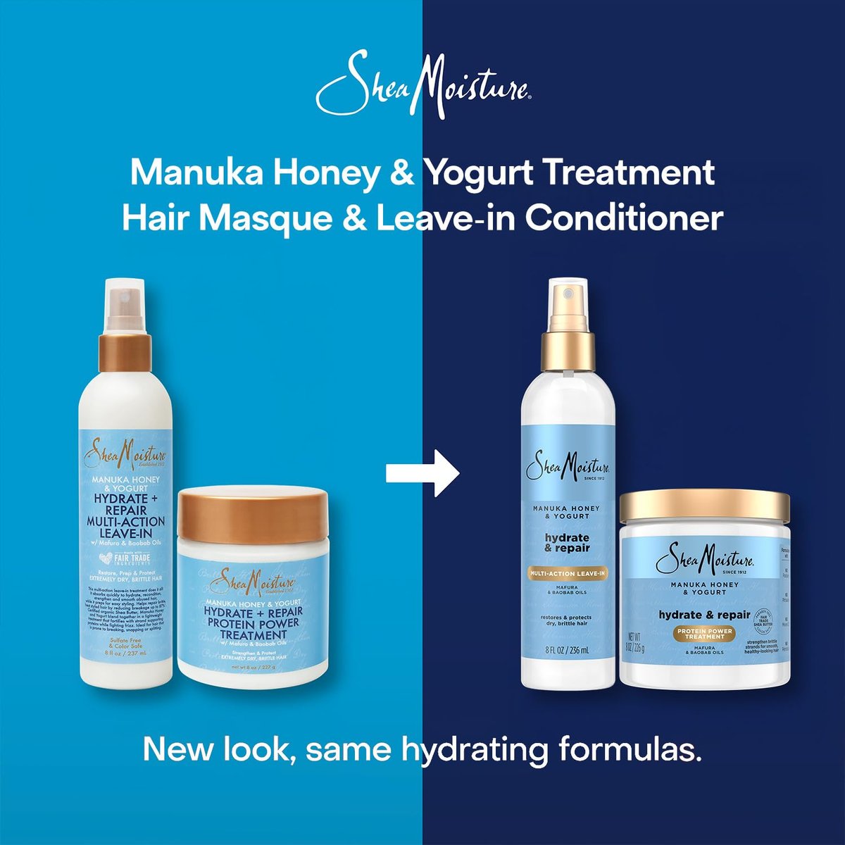 SheaMoisture Manuka Honey & Yogurt Multi-Action Leave-in Conditioner + Protein Power Treatment for Hair Repair, Frizz Control, 8 oz Each, for Curly, Damaged Hair Avelisse