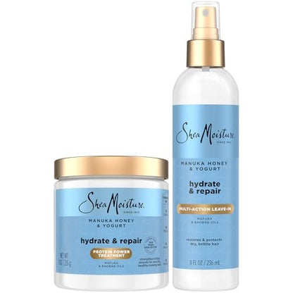 SheaMoisture Manuka Honey & Yogurt Multi-Action Leave-in Conditioner + Protein Power Treatment for Hair Repair, Frizz Control, 8 oz Each, for Curly, Damaged Hair Avelisse