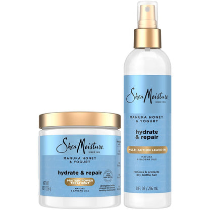 SheaMoisture Manuka Honey & Yogurt Multi-Action Leave-in Conditioner + Protein Power Treatment for Hair Repair, Frizz Control, 8 oz Each, for Curly, Damaged Hair Avelisse