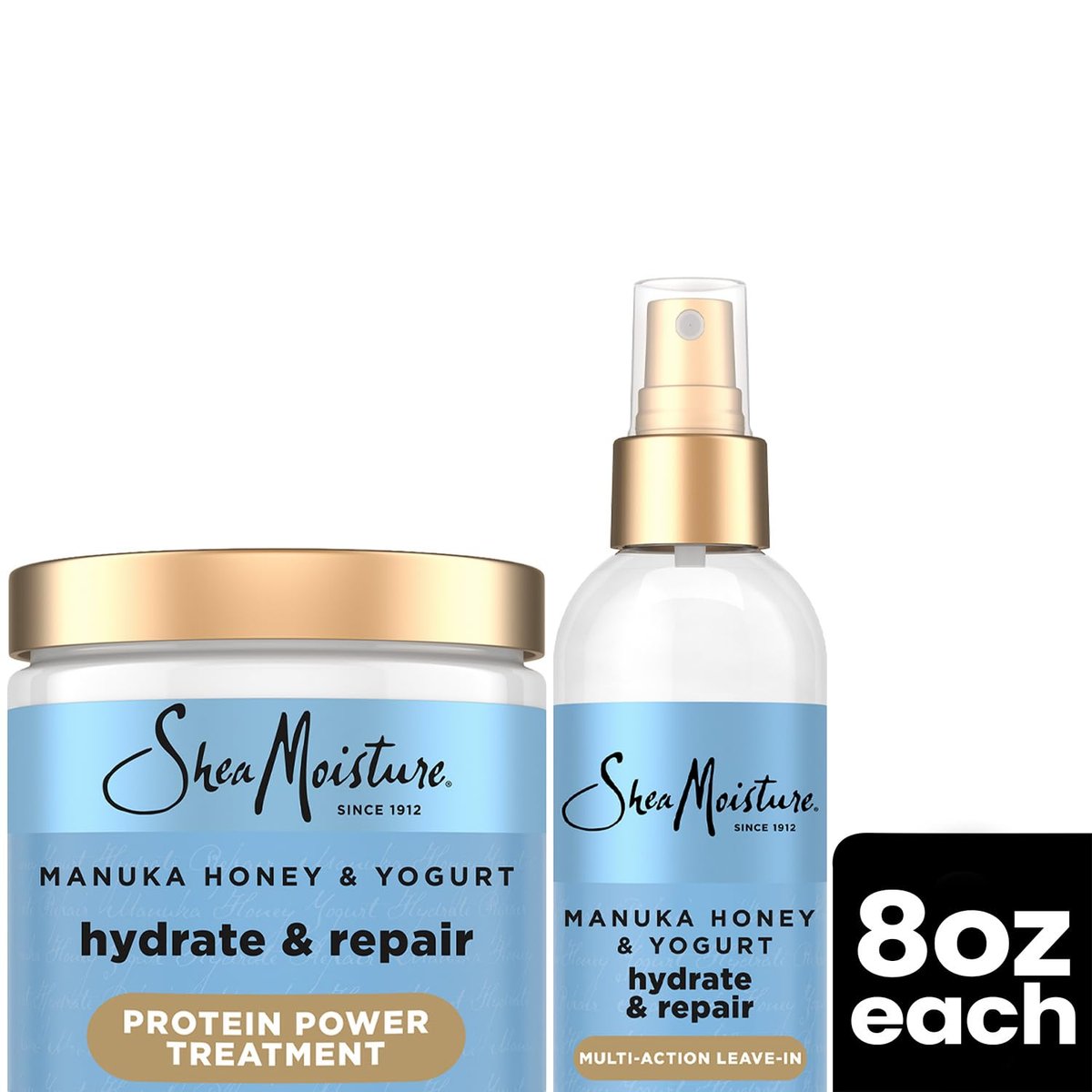 SheaMoisture Manuka Honey & Yogurt Multi-Action Leave-in Conditioner + Protein Power Treatment for Hair Repair, Frizz Control, 8 oz Each, for Curly, Damaged Hair Avelisse