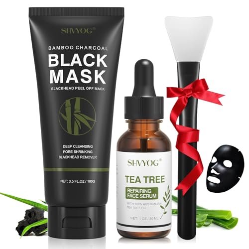 SHVYOG Blackhead Peel Off Face Mask with Brush & Tea Tree Oil Serum – 3-in-1 Charcoal Mask for Deep Cleansing, Pores & Oil Control (100g+30ml) - görsel 1