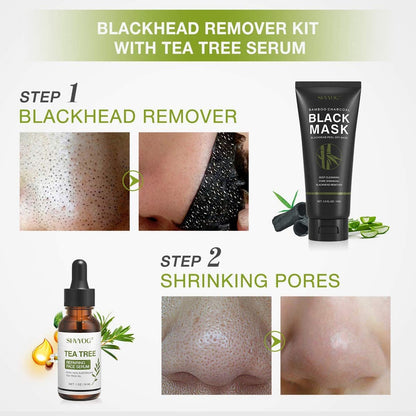 SHVYOG Blackhead Peel Off Face Mask with Brush & Tea Tree Oil Serum – 3-in-1 Charcoal Mask for Deep Cleansing, Pores & Oil Control (100g+30ml)