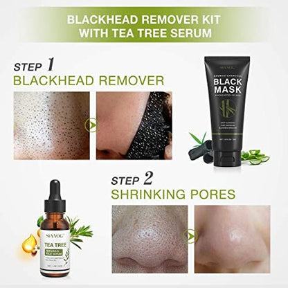 SHVYOG Blackhead Peel Off Face Mask with Brush & Tea Tree Oil Serum – 3-in-1 Charcoal Mask for Deep Cleansing, Pores & Oil Control (100g+30ml)